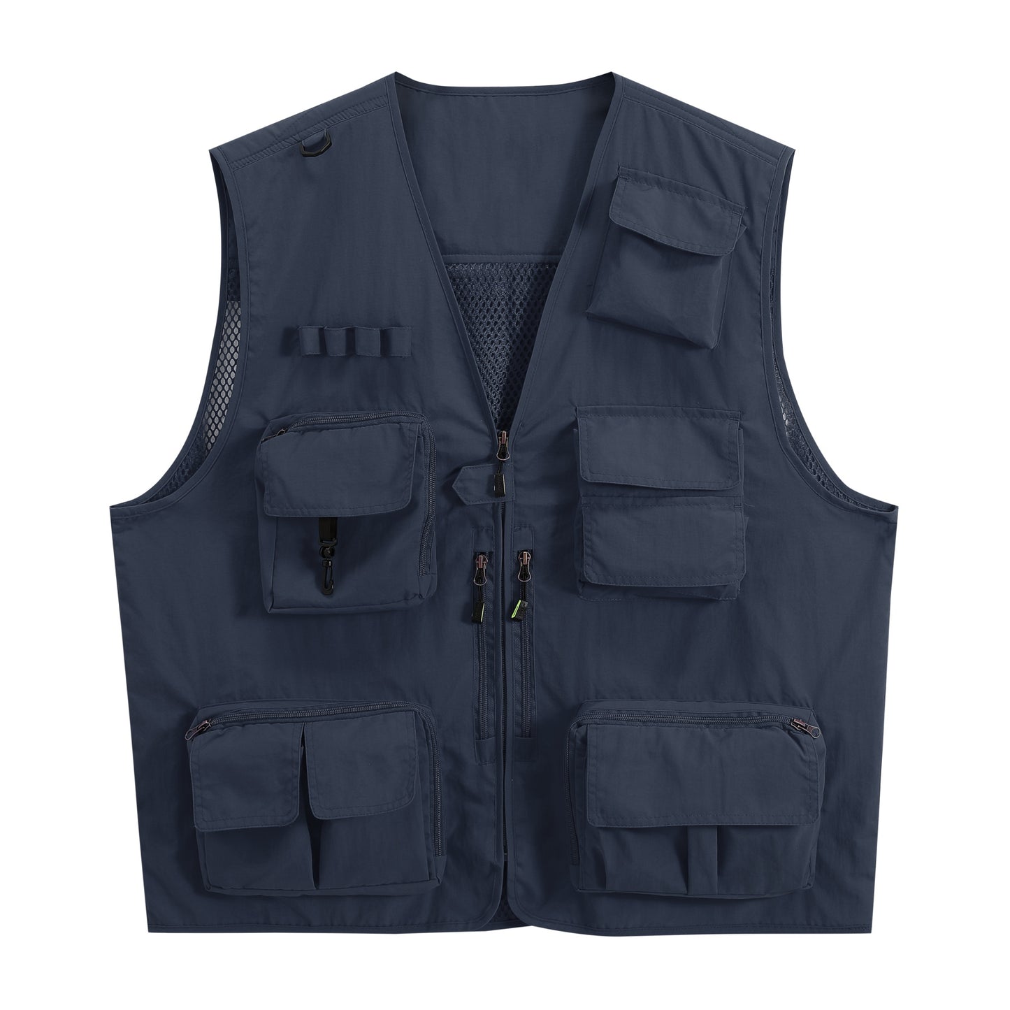 Men's V-neck solid color outdoor multi pocket casual vest in navy blue