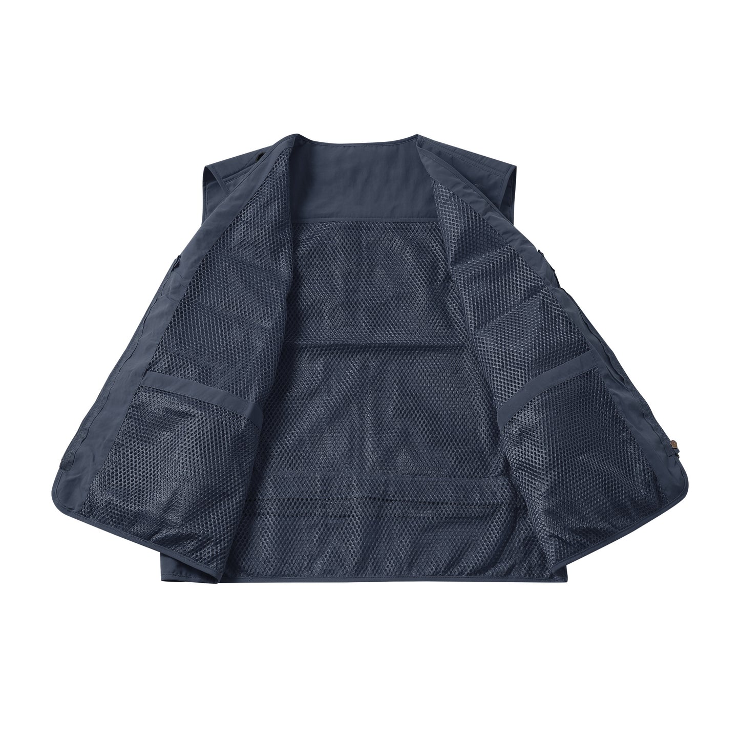 Men's V-neck solid color outdoor multi pocket casual vest in navy blue