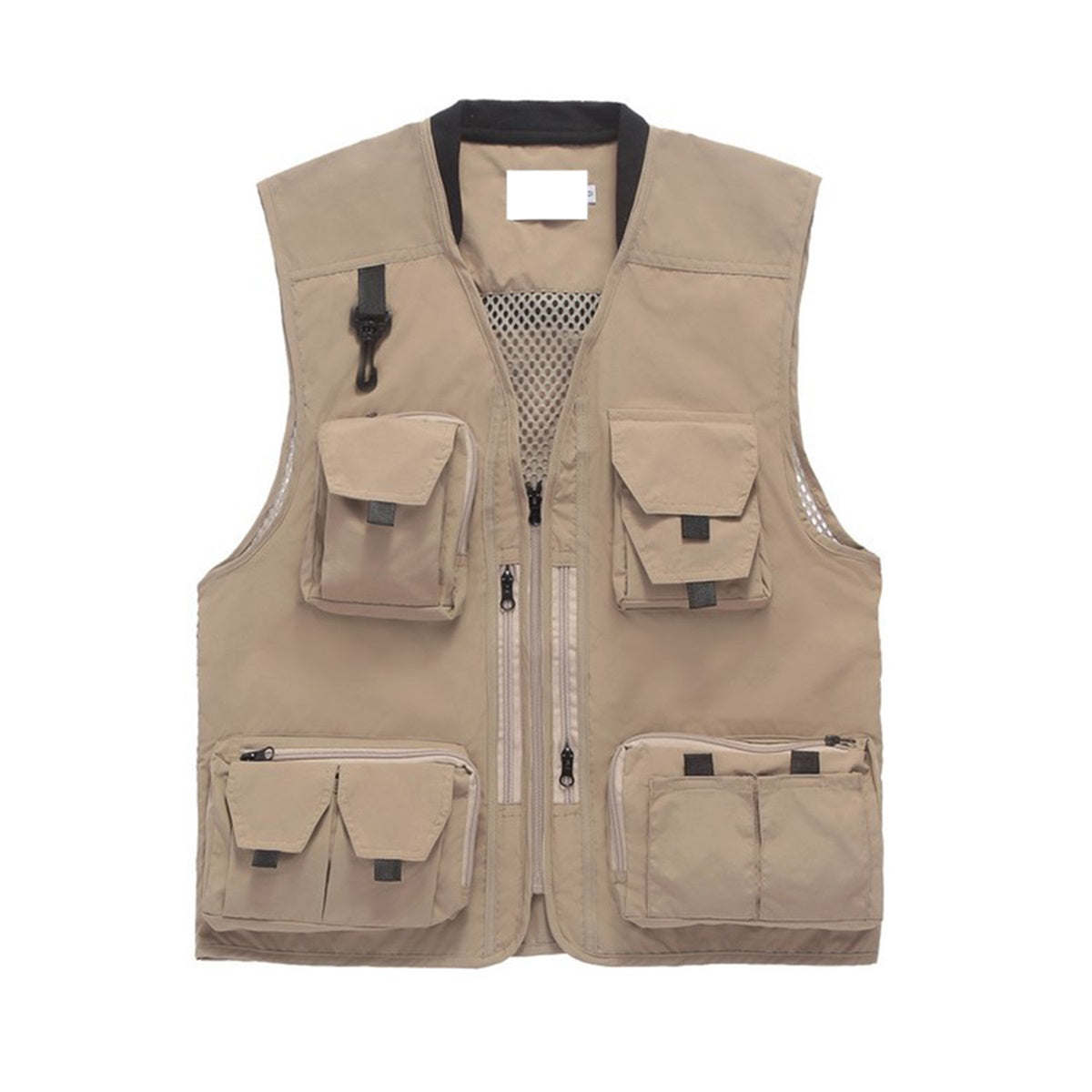 Men's solid color multi-pocket casual vest khaki