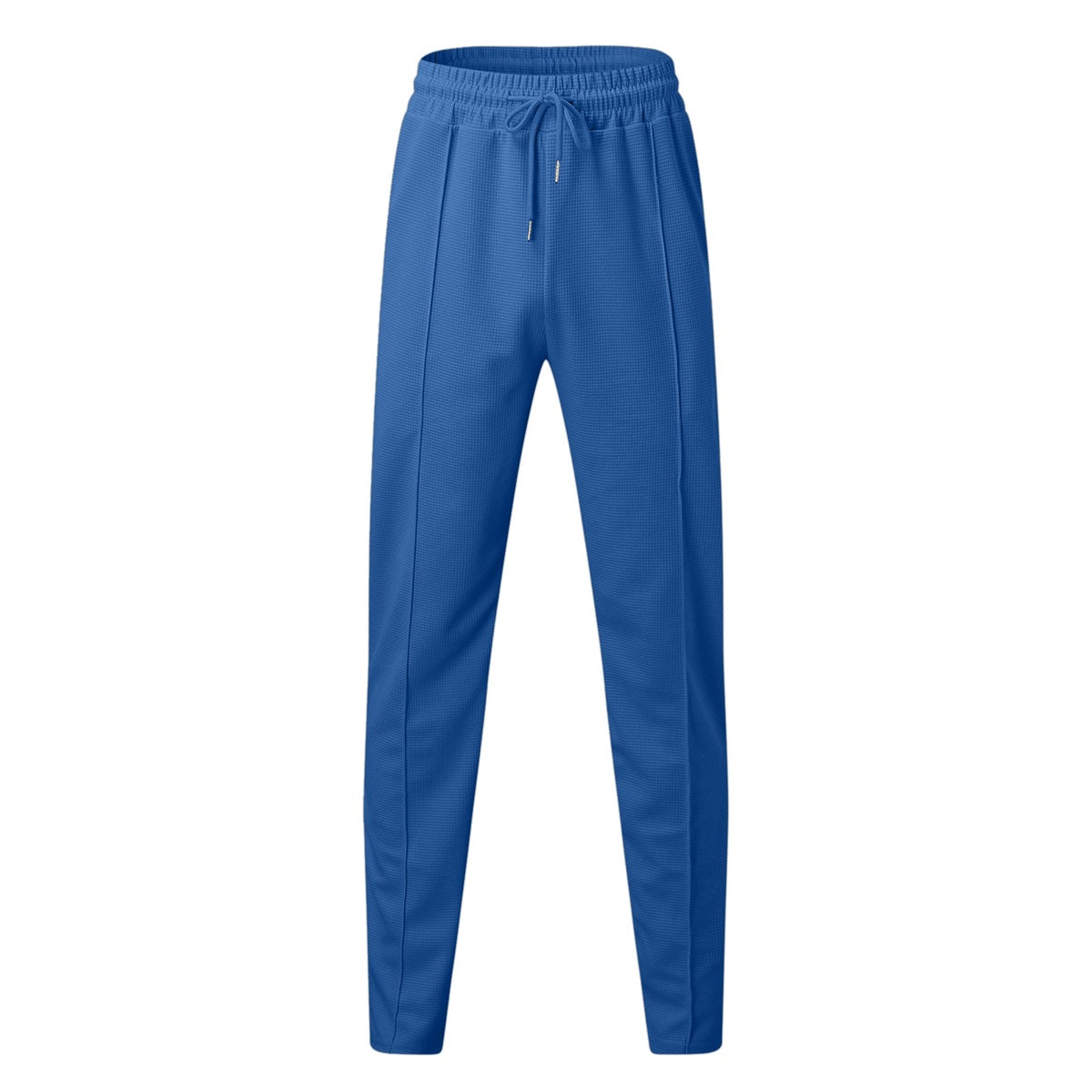 Men's solid color mid waist tied ankle sports casual pants blue