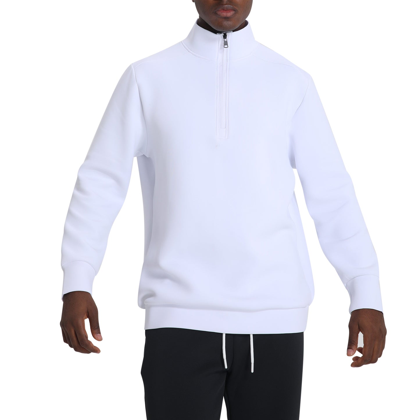 Men's stand collar sports thickened sweatshirt white