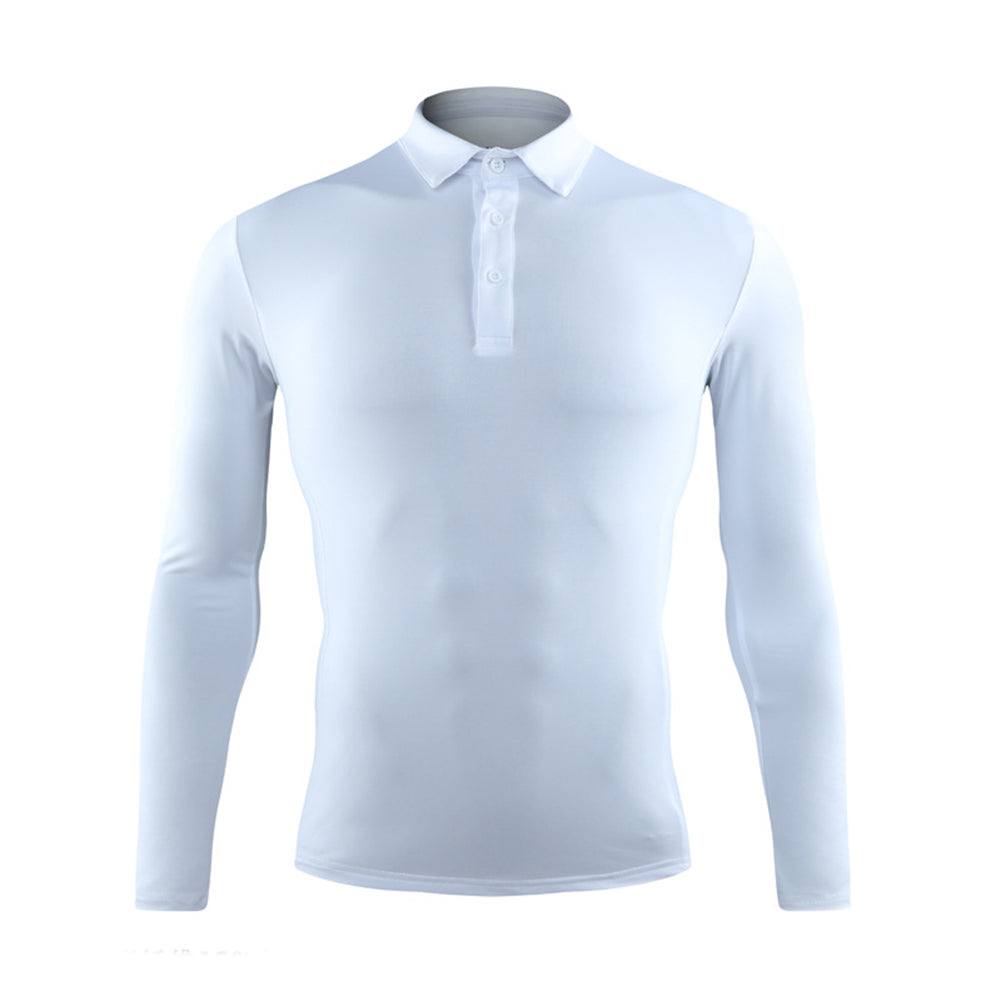 Men's solid color quick-drying POO collar long-sleeved T-shirt gray