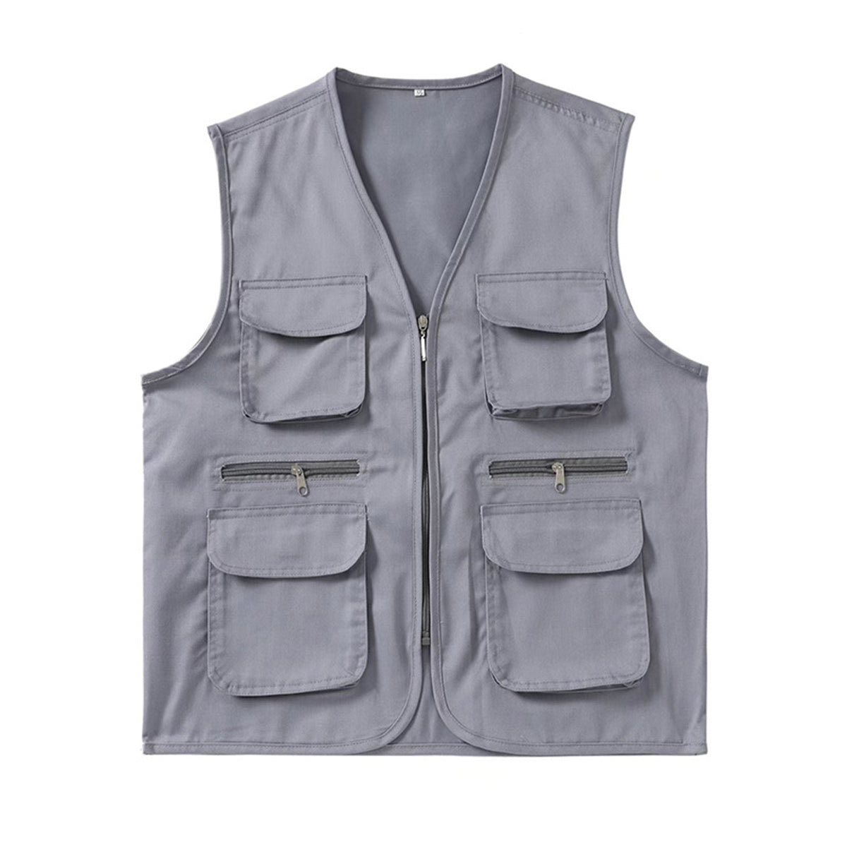 Men's solid color straight tube zipper vest gray
