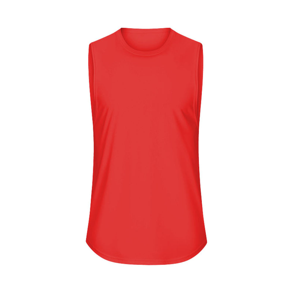Men's solid color round neck sports vest in red