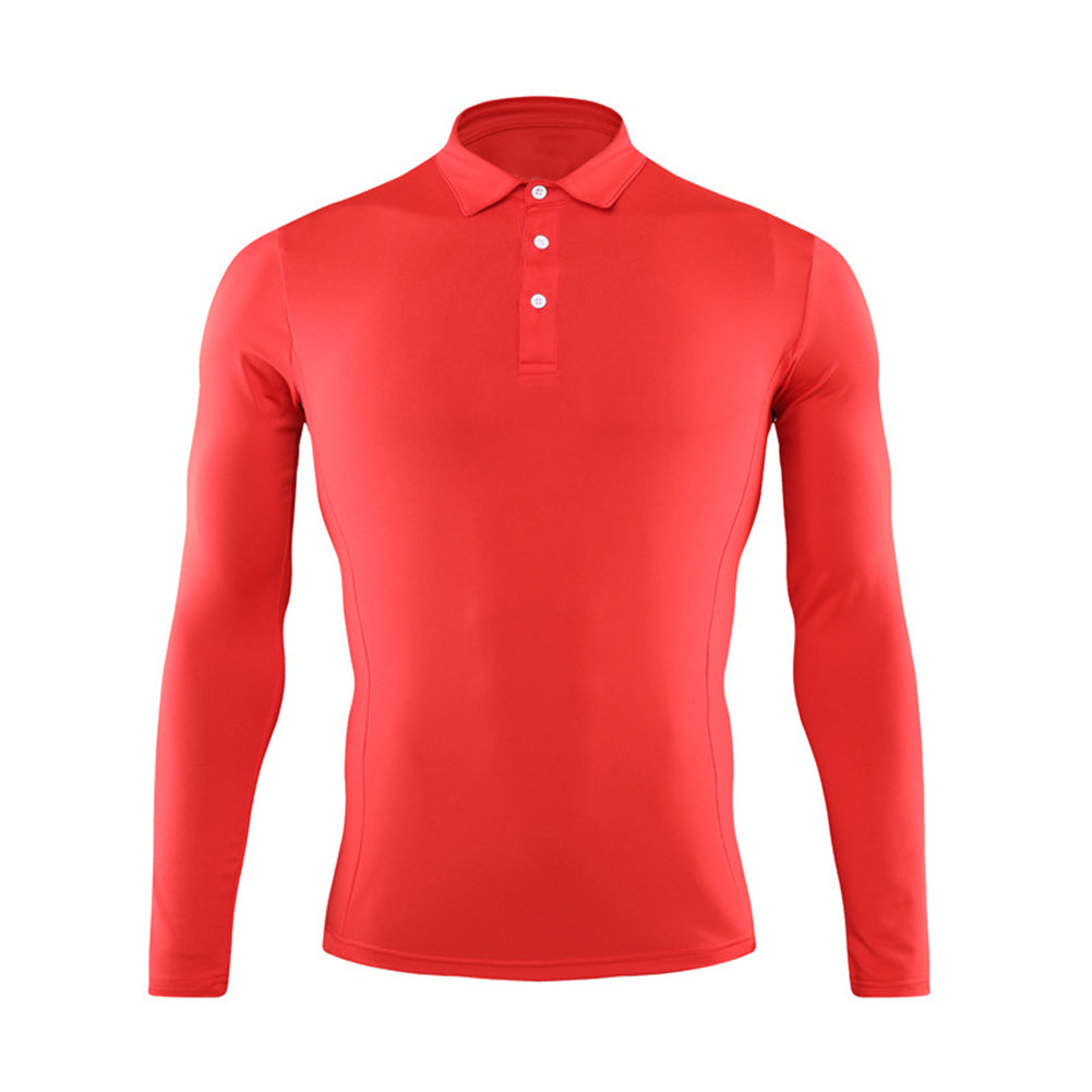 Men's solid color quick-drying POO collar long-sleeved T-shirt white