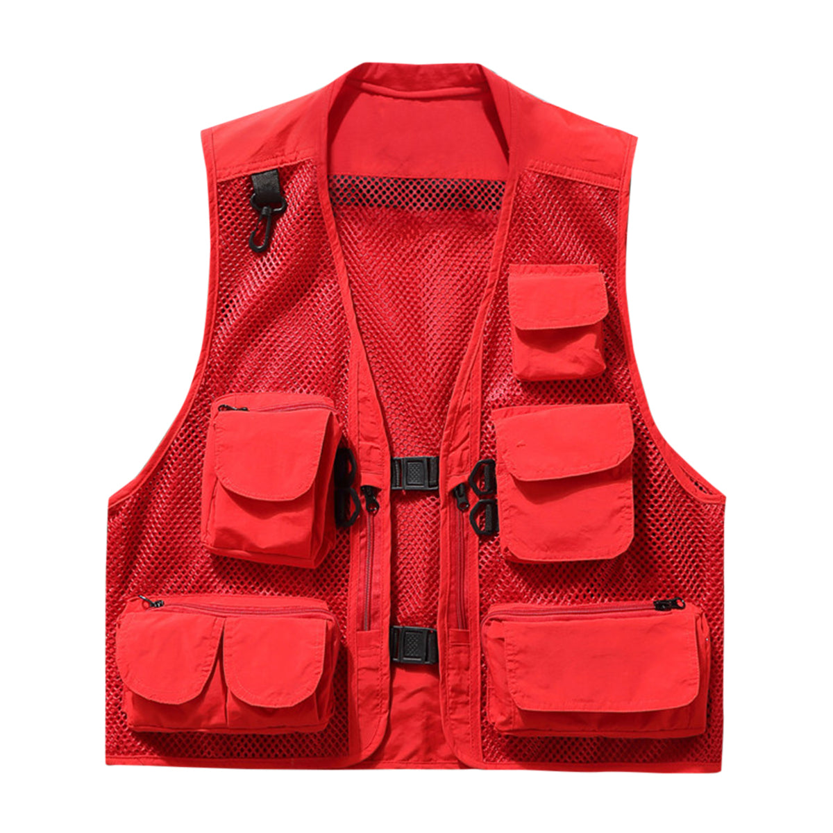 Men's solid mesh multi-pocket vest vest red