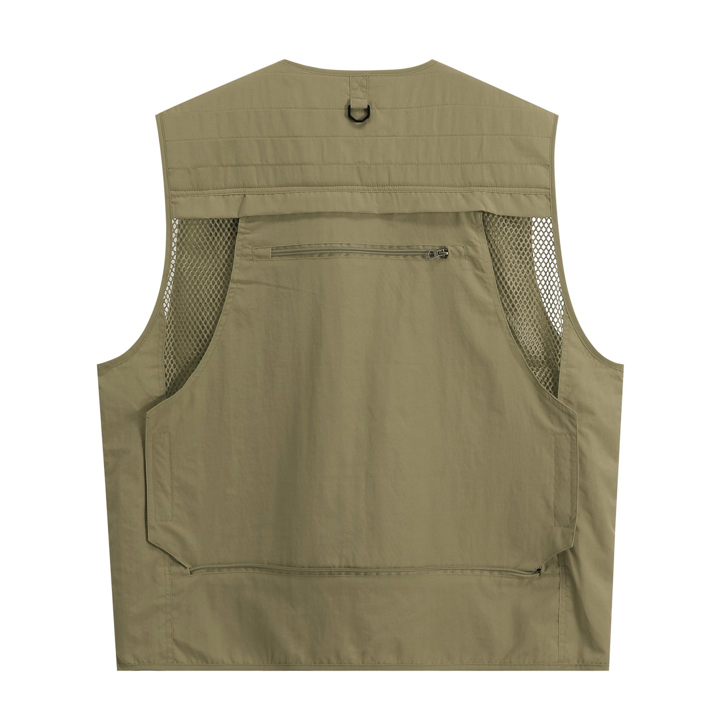 Men's V-neck solid color outdoor multi pocket casual vest khaki