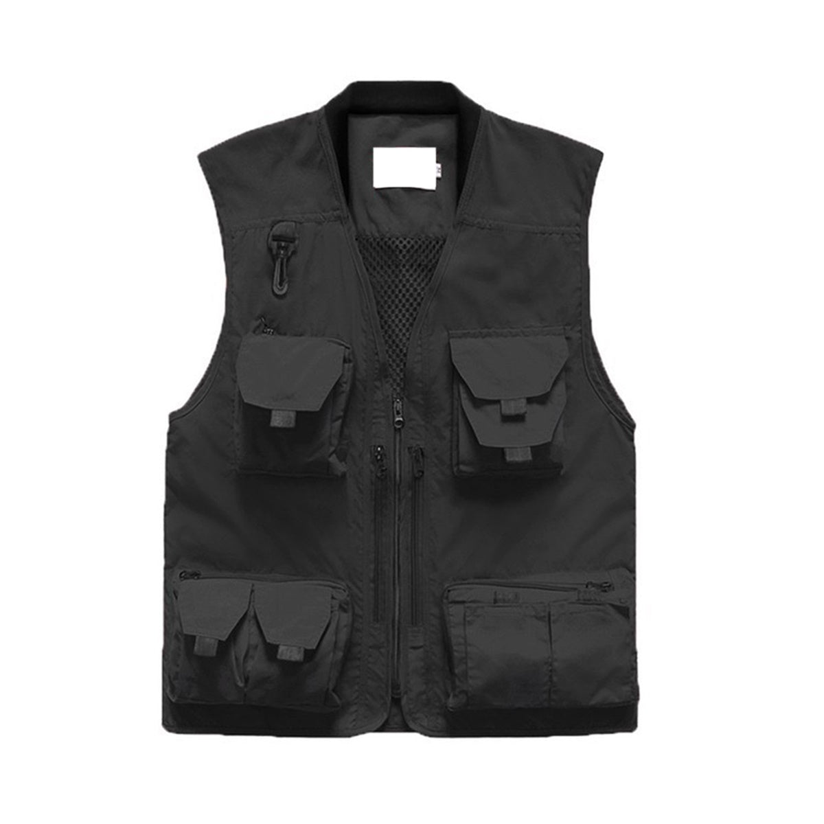 Men's solid color multi-pocket casual vest black