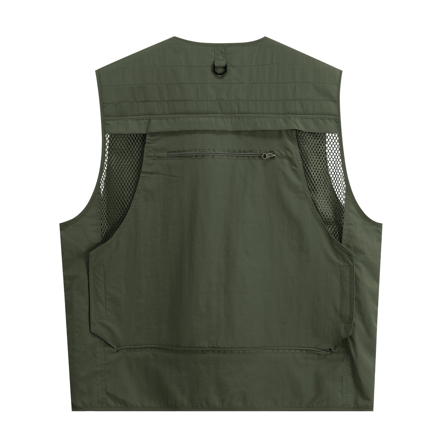 Men's V-neck solid color outdoor multi pocket casual vest military green