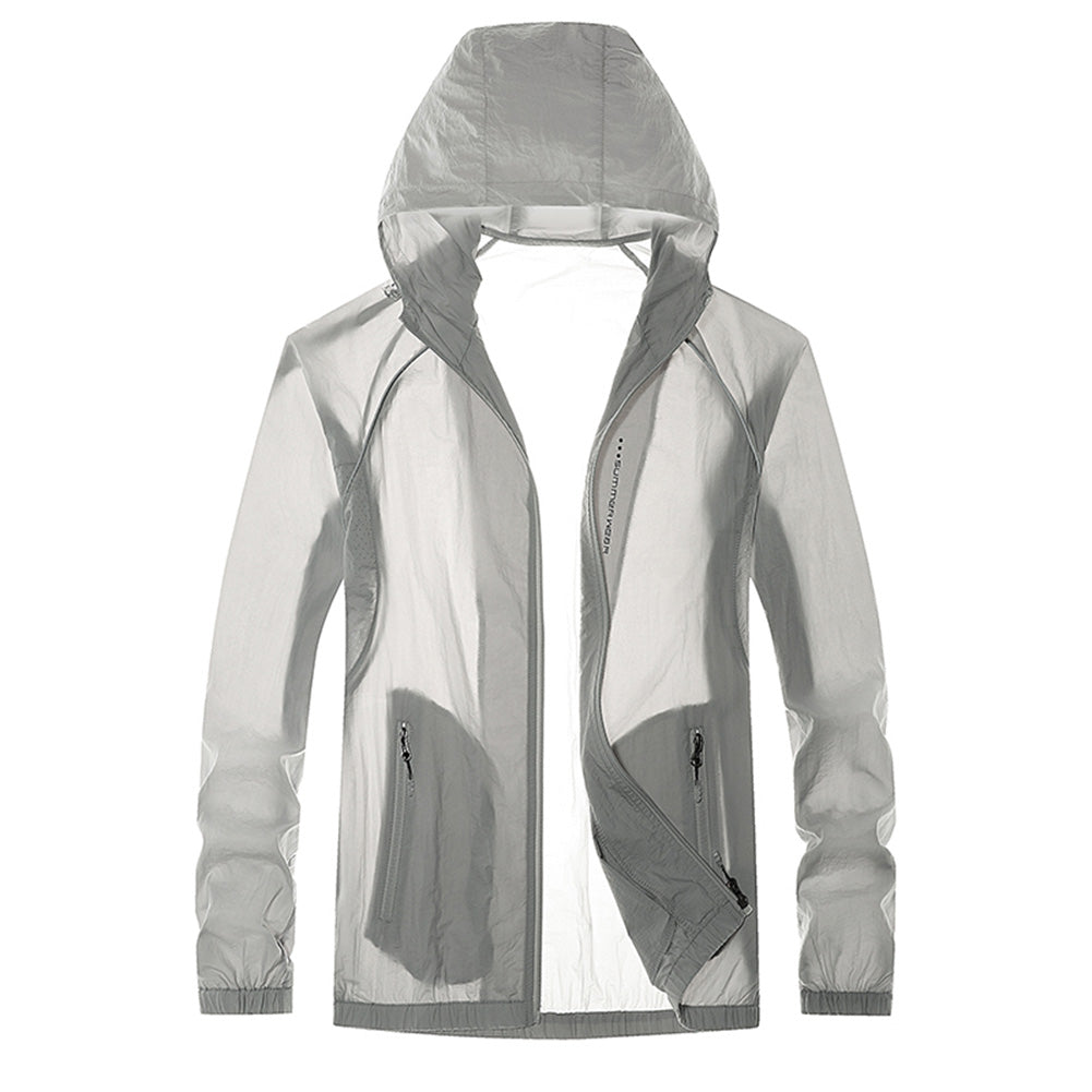 Men's hooded solid color sunscreen suit gray