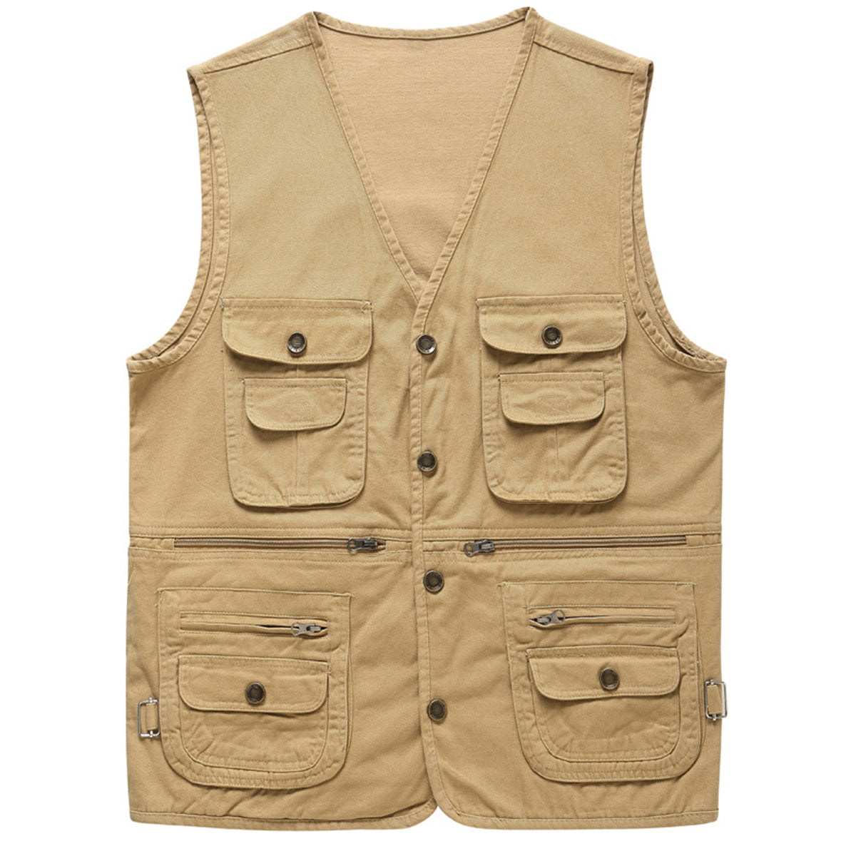 Men's solid v-neck multi-pocket vest yellow