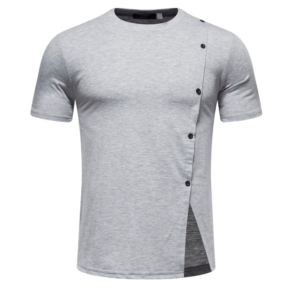 Men's Solid Color Round Neck Fake Two-Piece T-Shirt White