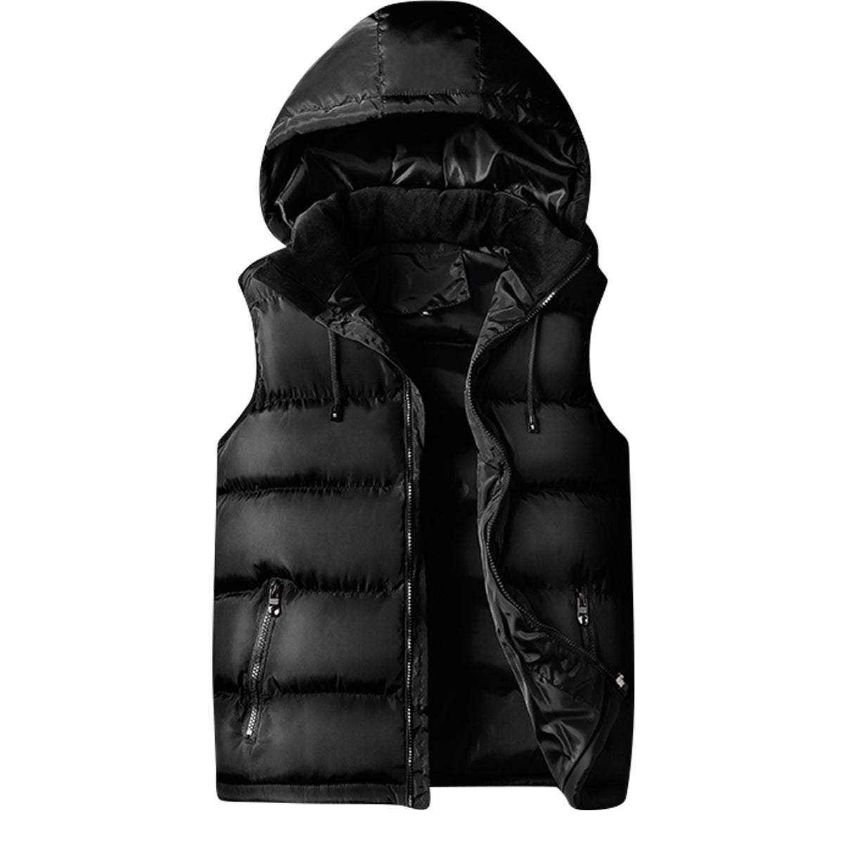 Men's solid color hooded thickened vest vest black