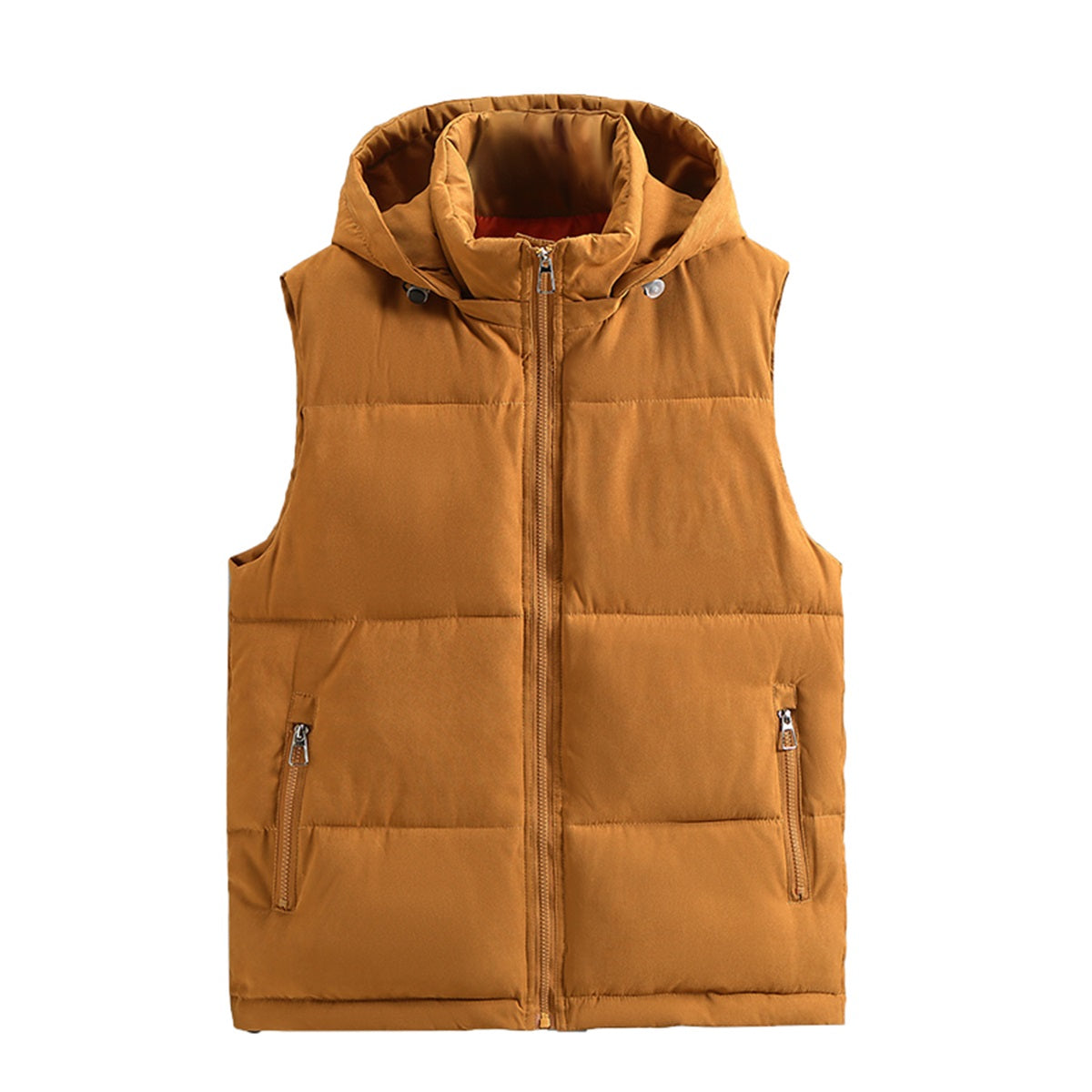 Men's solid color hooded cotton jacket vest chocolate color