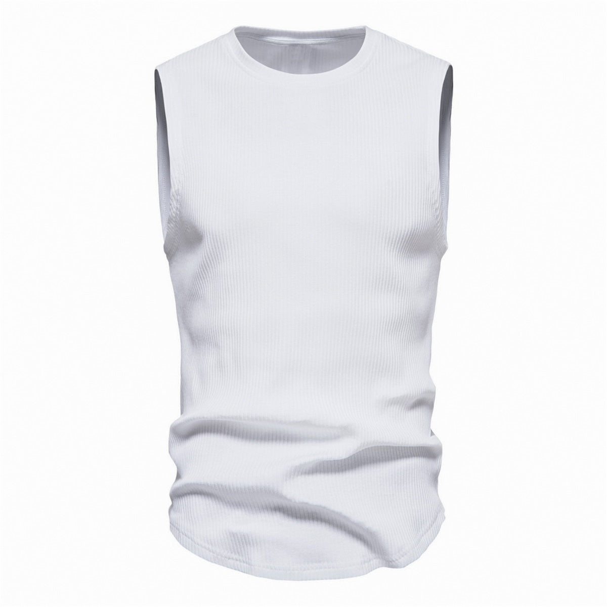 Men's solid color round neck sleeveless vest in white