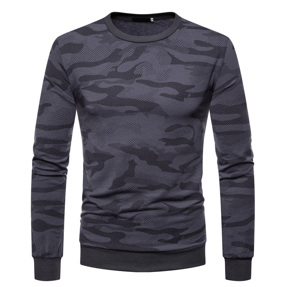 Men's V-neck Solid Color Long Sleeve T-Shirt Blue
