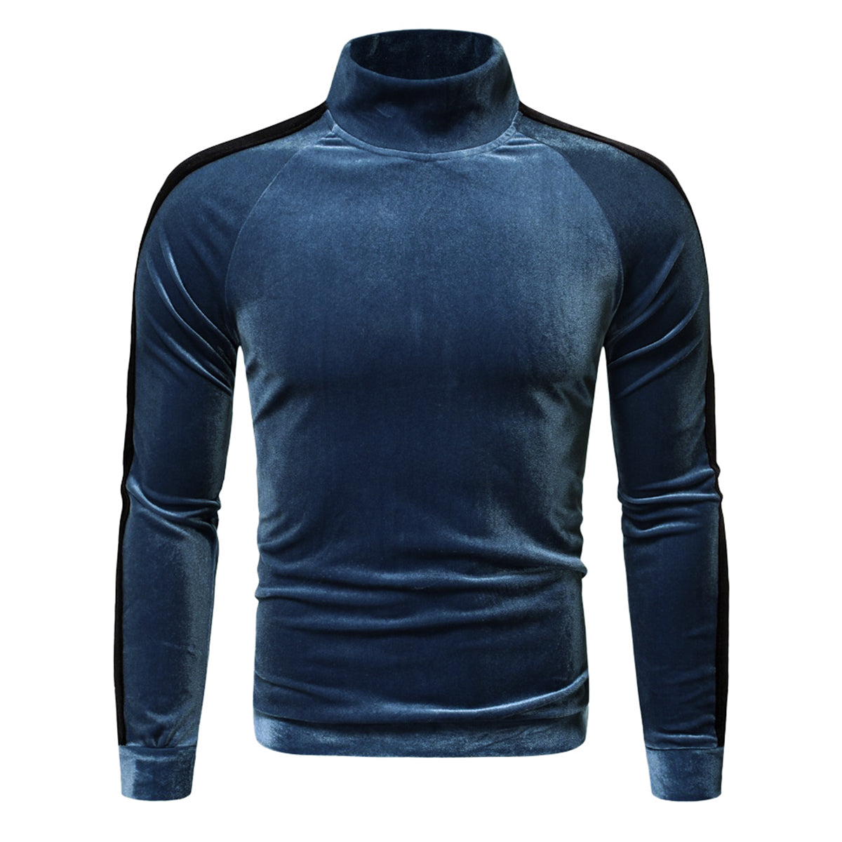 Men's Color Block Stand Collar Long Sleeve T-Shirt Black