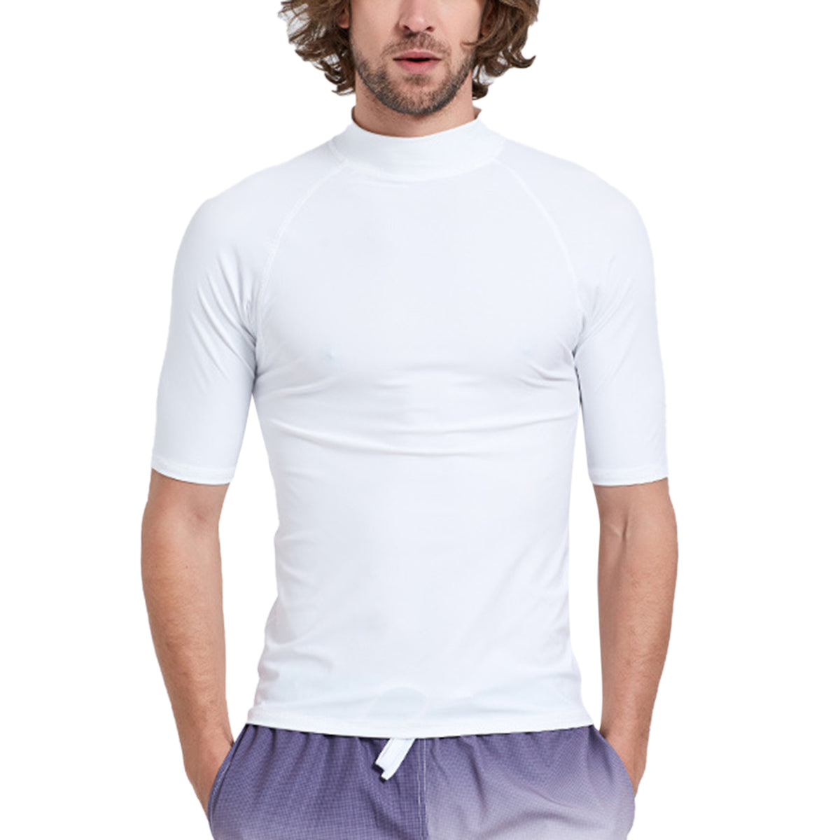 Men's full-necked, slim-fitting, split-sleeve wetsuits in white