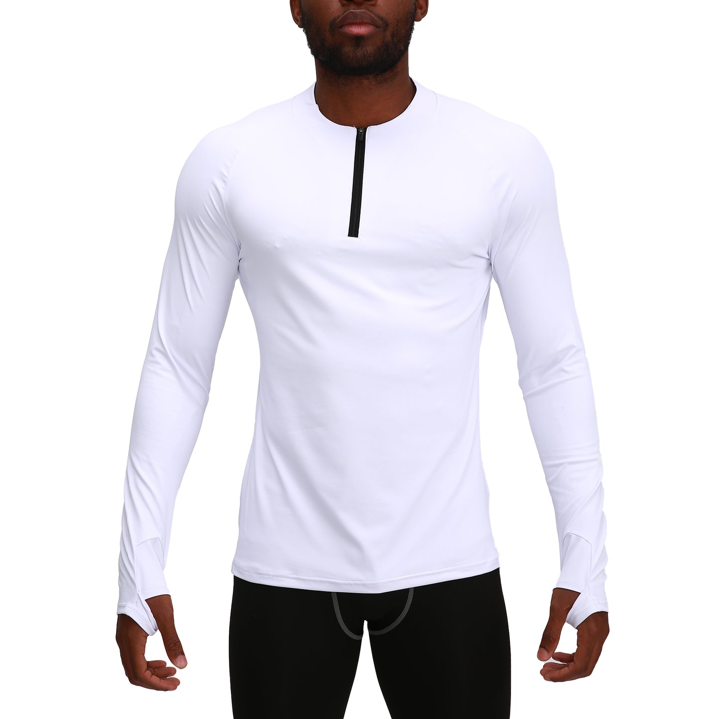 Men's tight fitting round neck long sleeved T-shirt in white