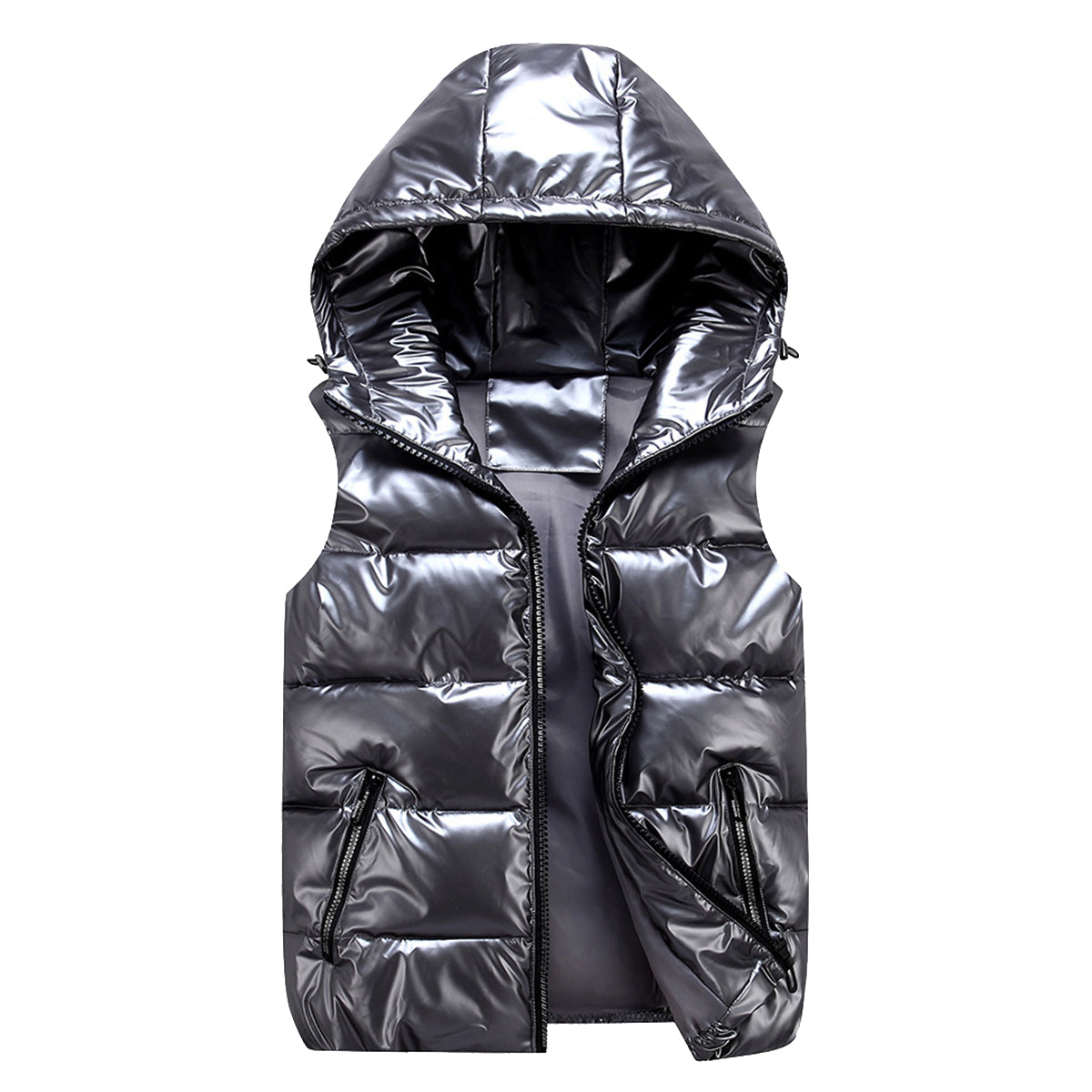 Men's solid zippered hooded vest in dark gray