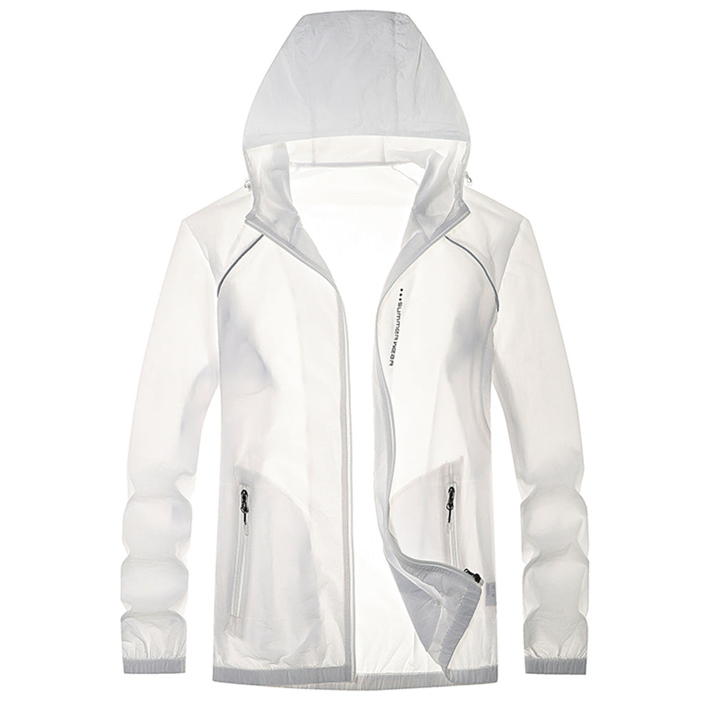 Men's hooded solid color sunscreen suit white