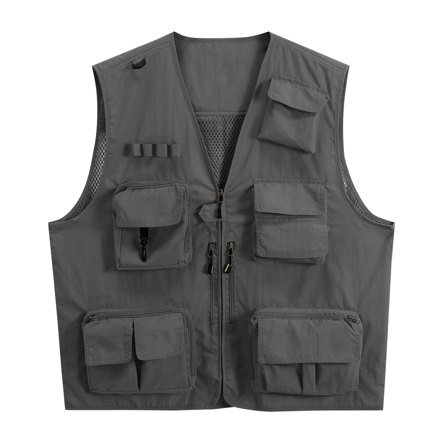 Men's V-neck solid color outdoor multi pocket casual vest gray