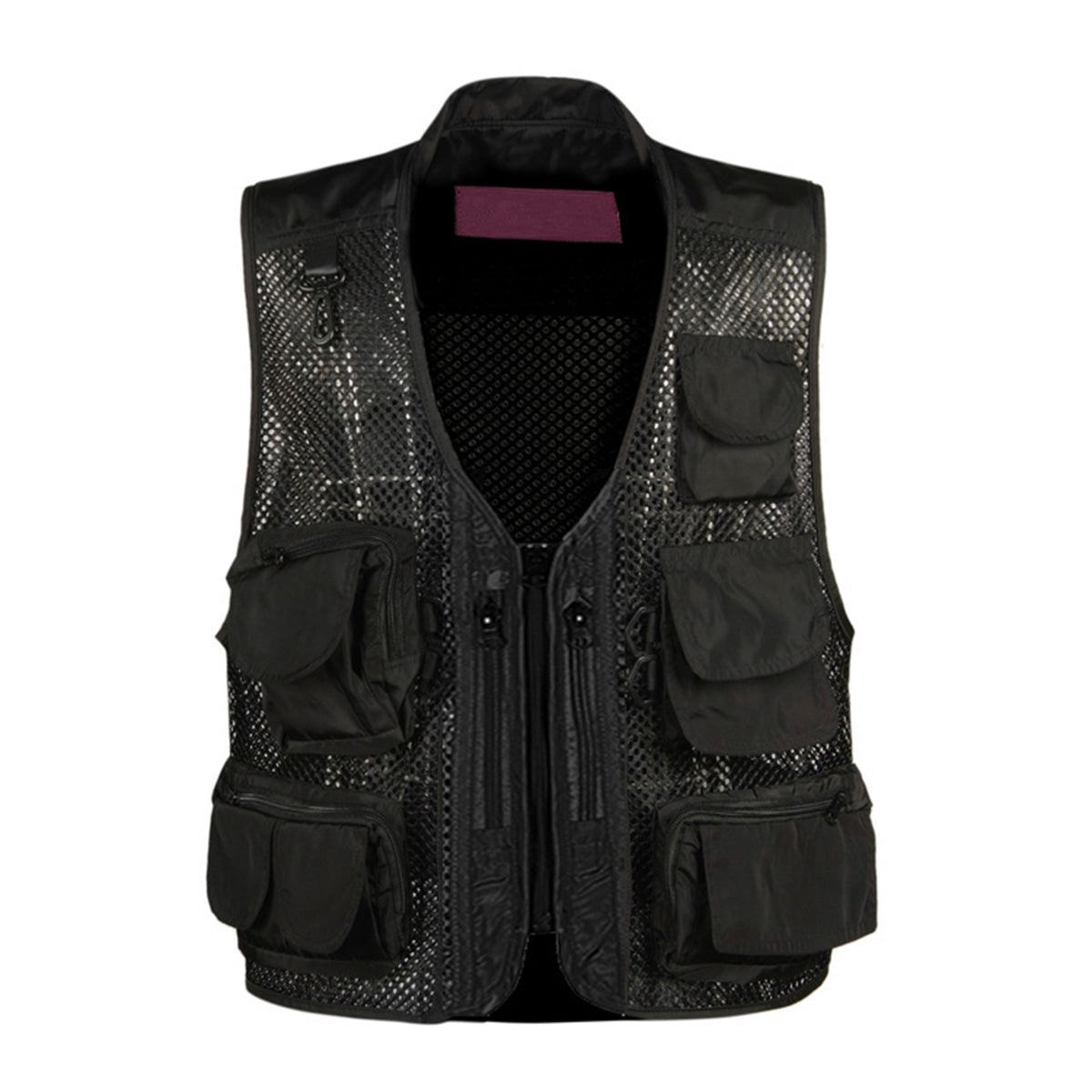 Men's multi-pocket mesh vest zippered black