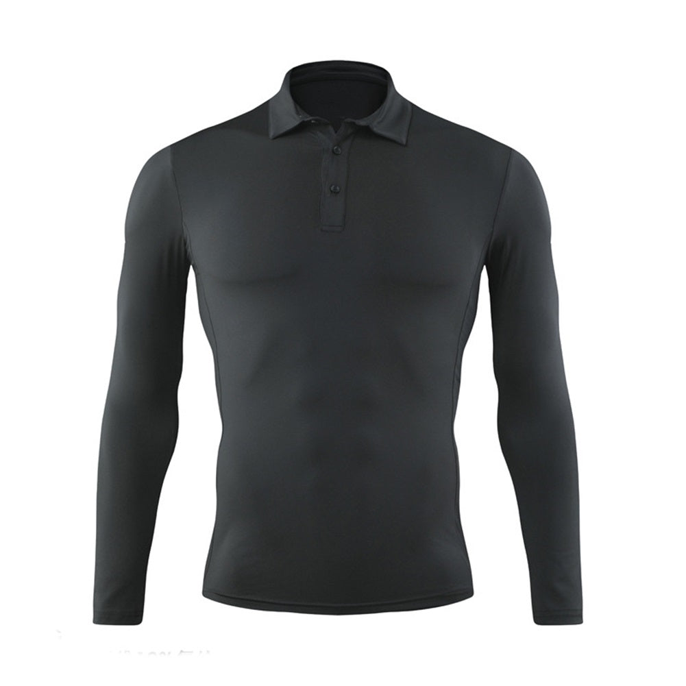 Men's solid color quick-drying POO collar long-sleeved T-shirt army green