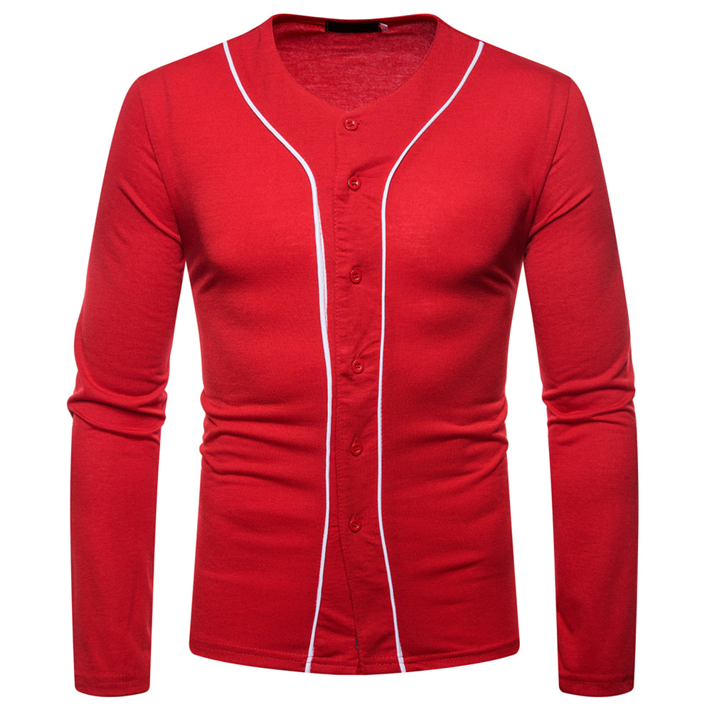 Men's Multi-Button Cardigan Bottoming Long Sleeve T-Shirt Purple