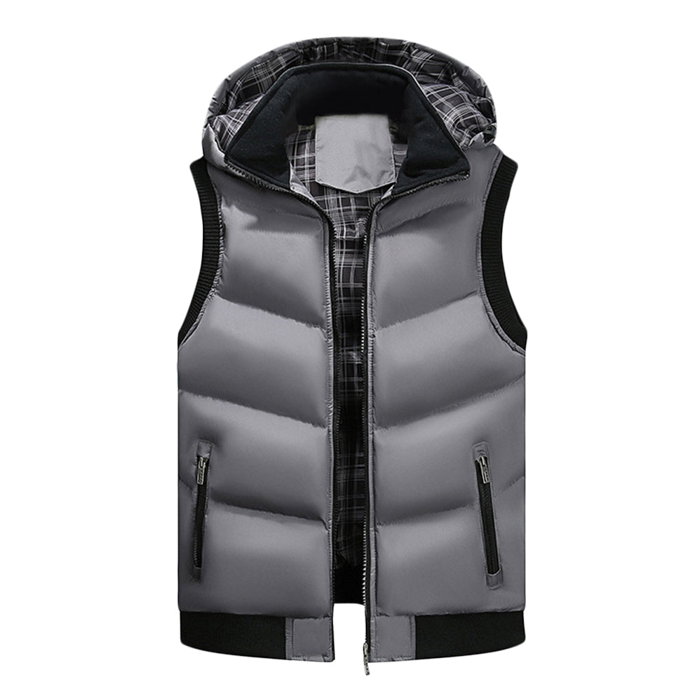 Men's multi pocket solid color thick casual vest space gray