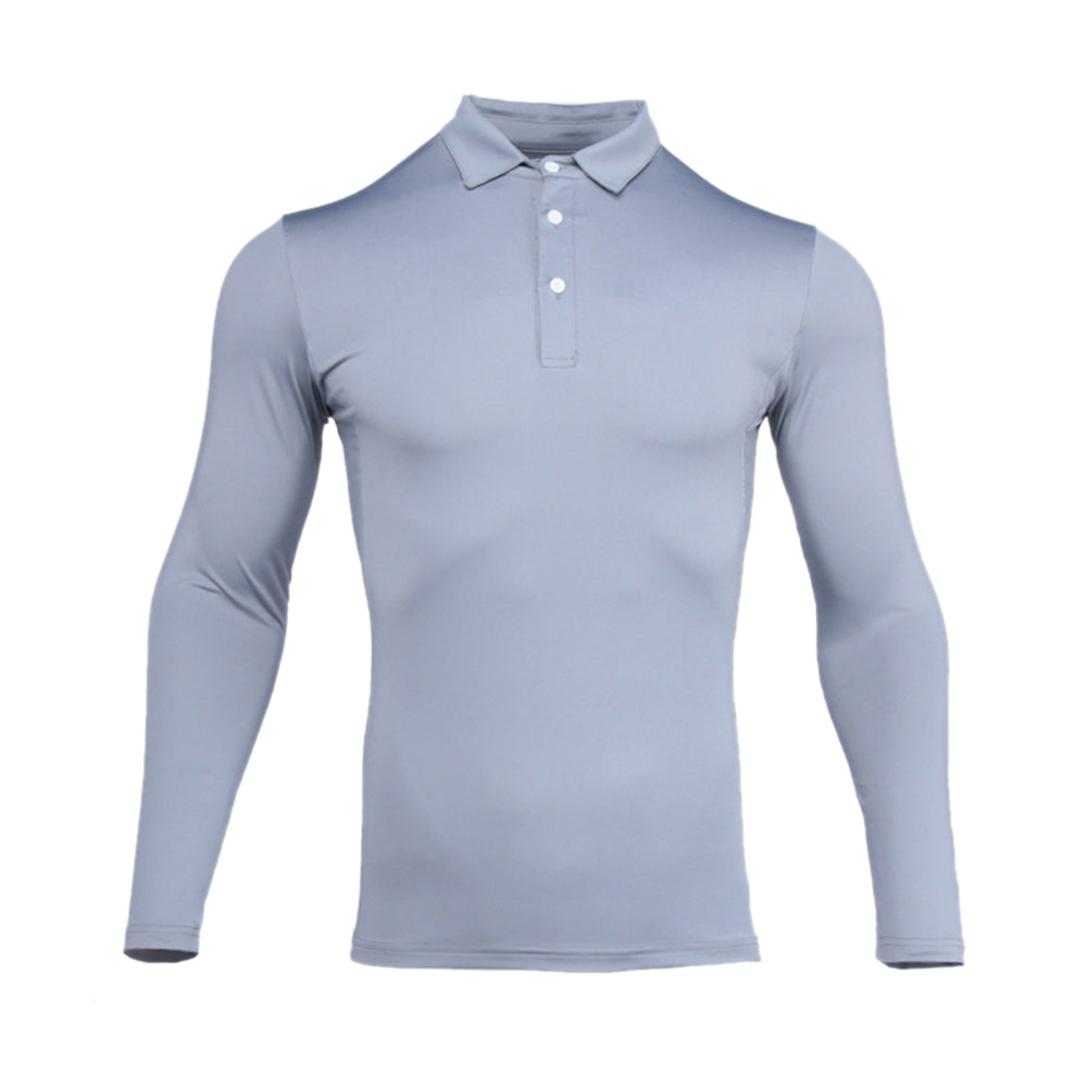 Men's solid color quick-drying POO collar long-sleeved T-shirt black