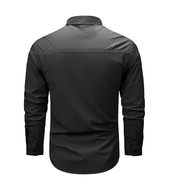 YOUTHUP Men's Military Style Shirts Long Sleeve Slim Fit Button Down Work Tops with Zipper Pocket