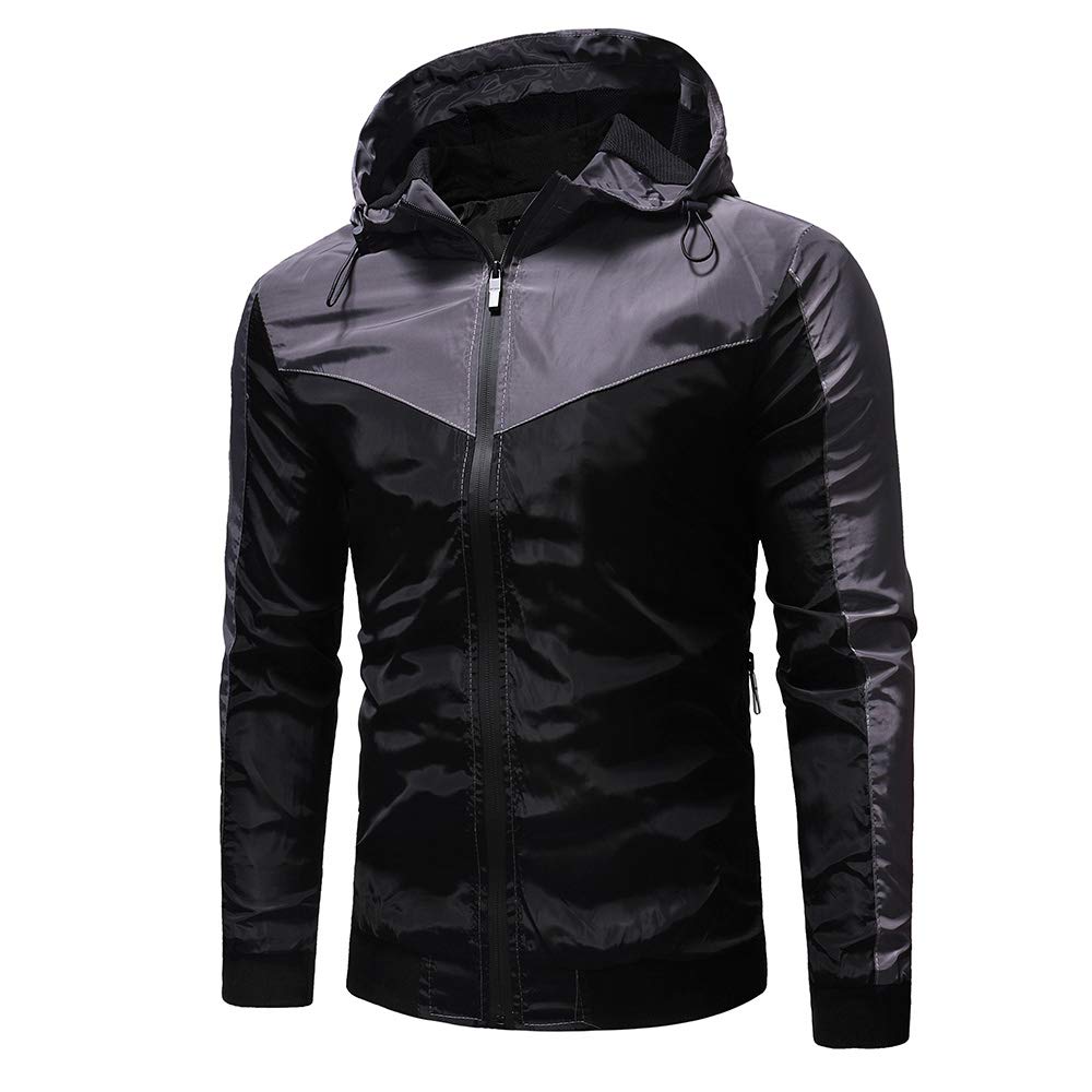 YOUTHUP Mens Jackets Casual Lightweight Hooded Sport Jacket Patchwork Outdoor Coat