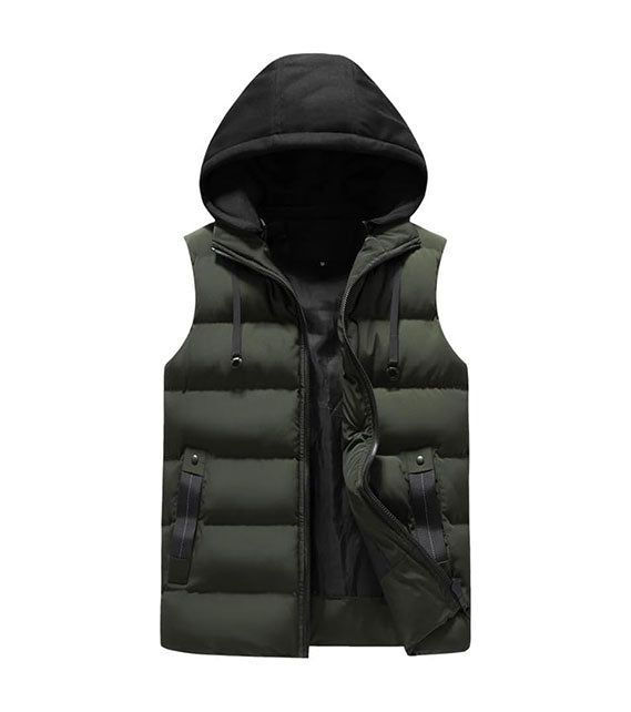 YOUTHUP Men's Gilet with Hood Winter Quilted Body Warmer Thick Windproof Outwear Sleeveless Puffer Coat