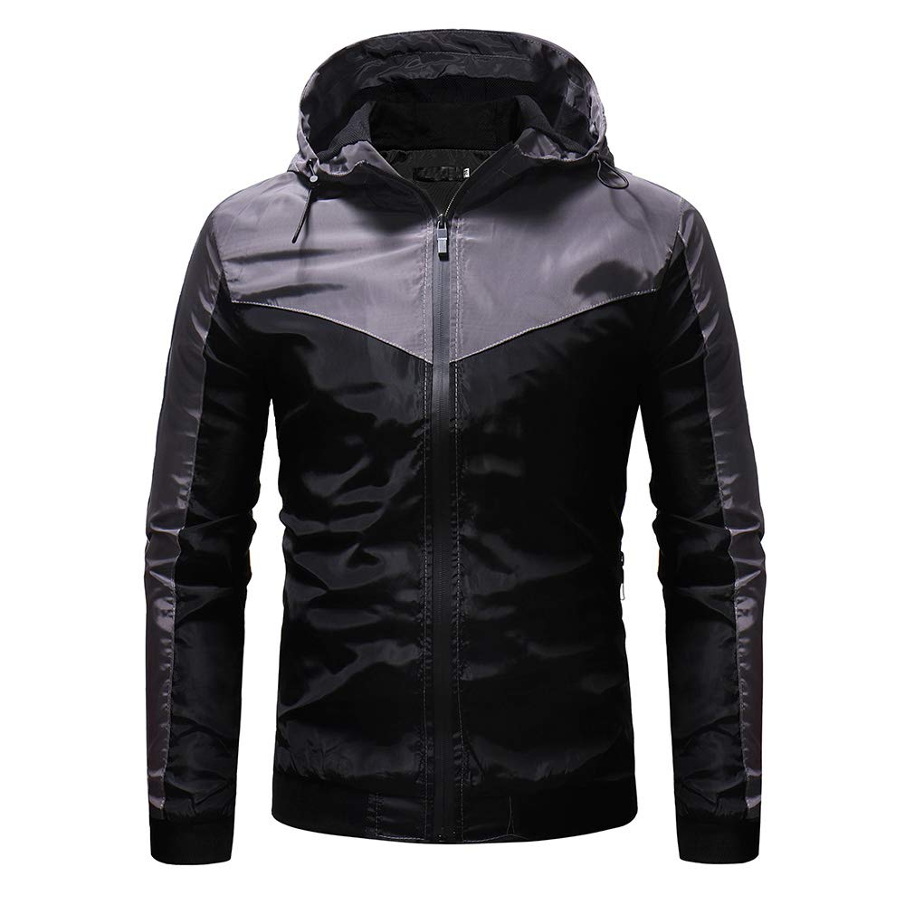 YOUTHUP Mens Jackets Casual Lightweight Hooded Sport Jacket Patchwork Outdoor Coat