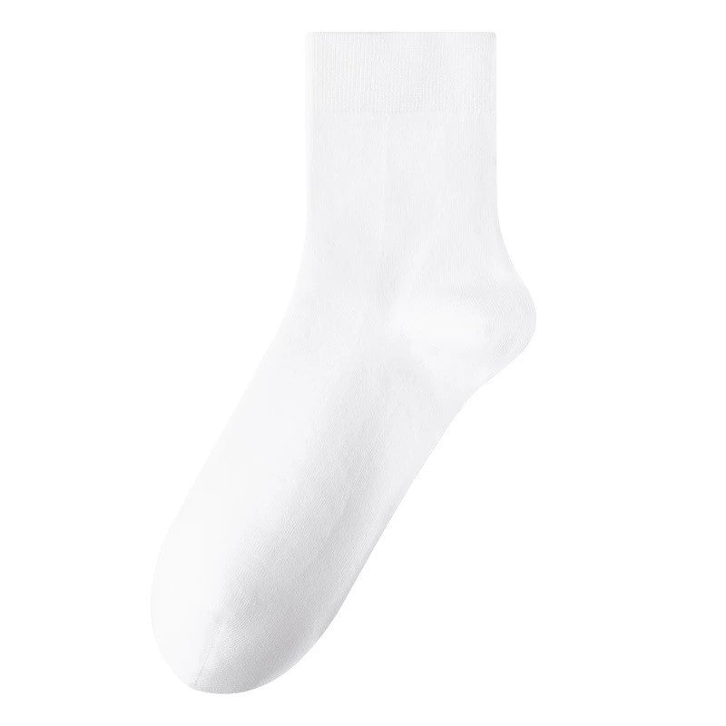 Men's solid color sports casual middle tube socks white