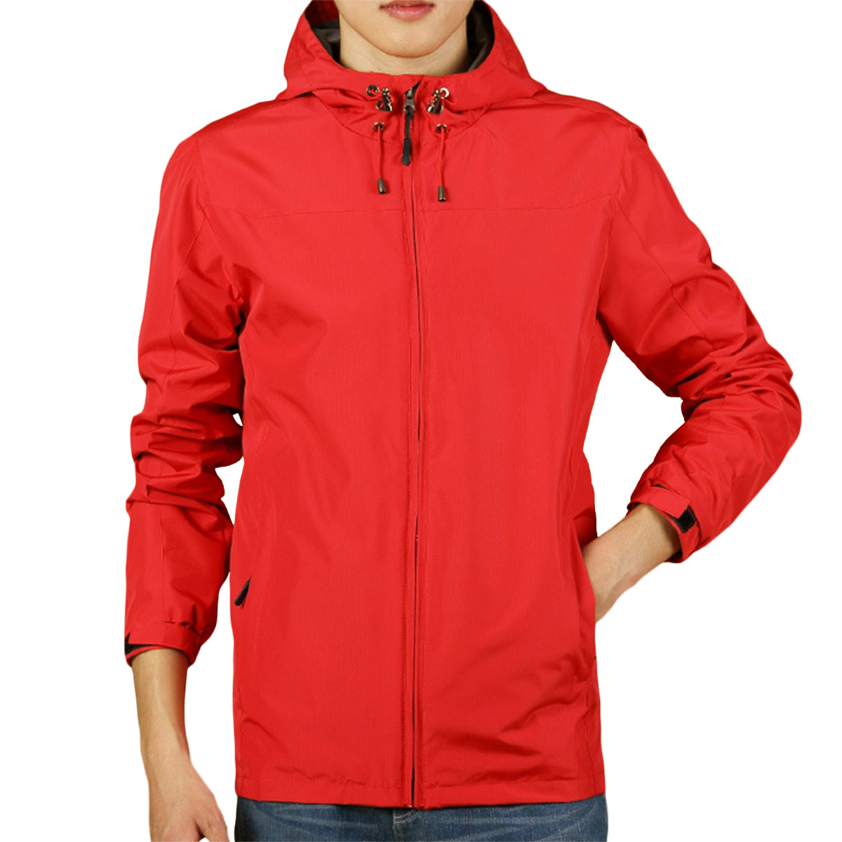 Hooded drawstring jacket for men in red