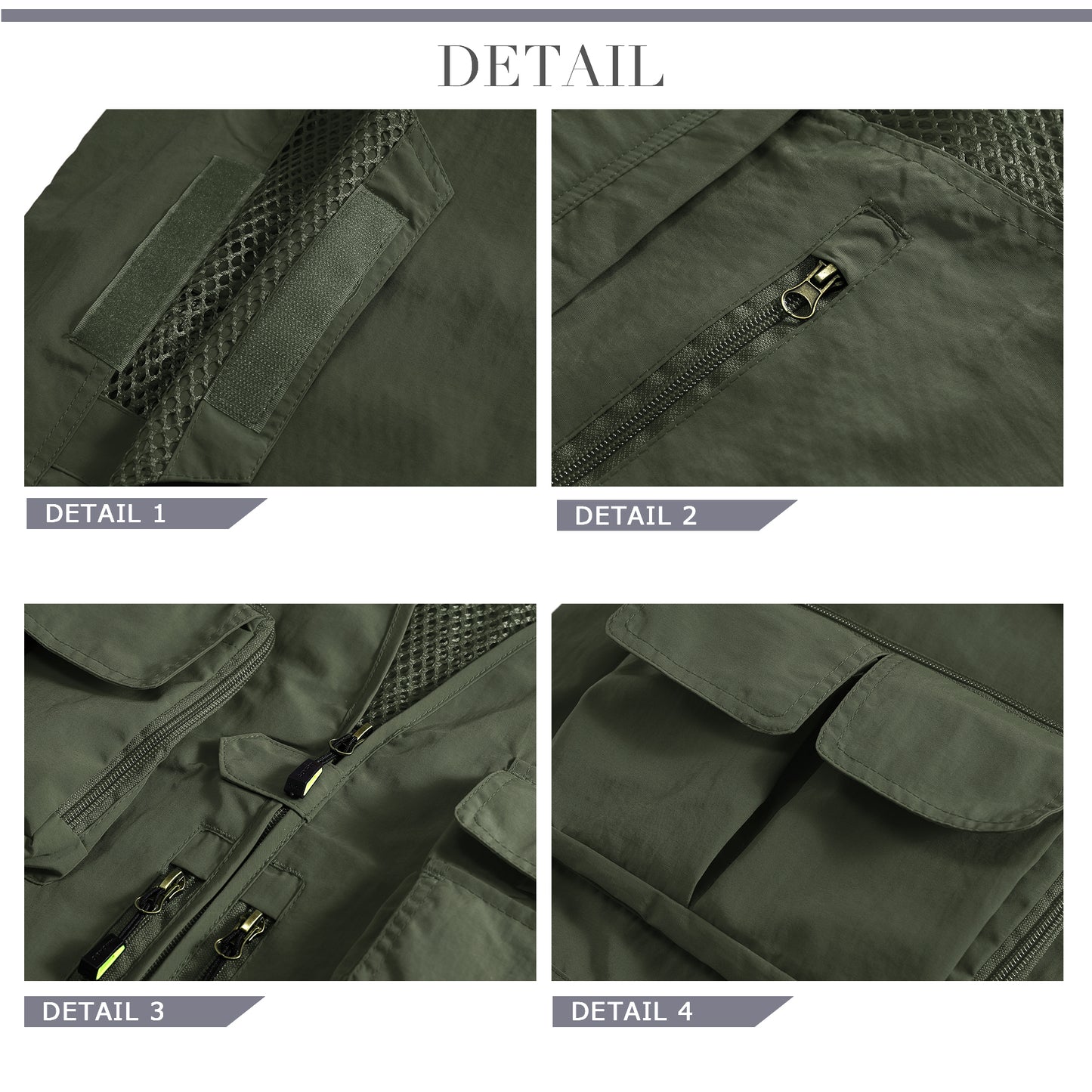 Men's V-neck solid color outdoor multi pocket casual vest military green