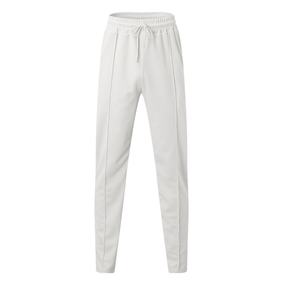Men's solid color mid waist tied ankle sports casual pants white