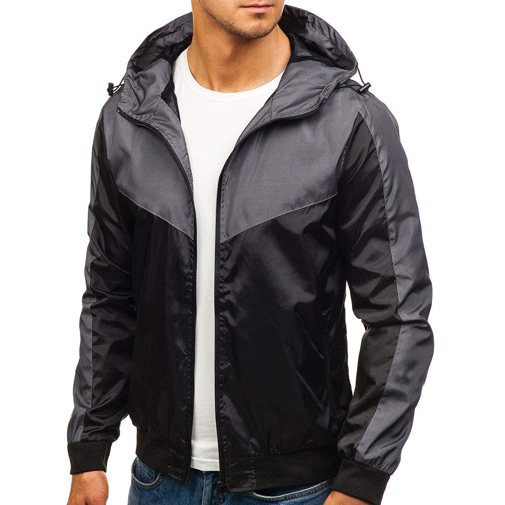 YOUTHUP Mens Jackets Casual Lightweight Hooded Sport Jacket Patchwork Outdoor Coat