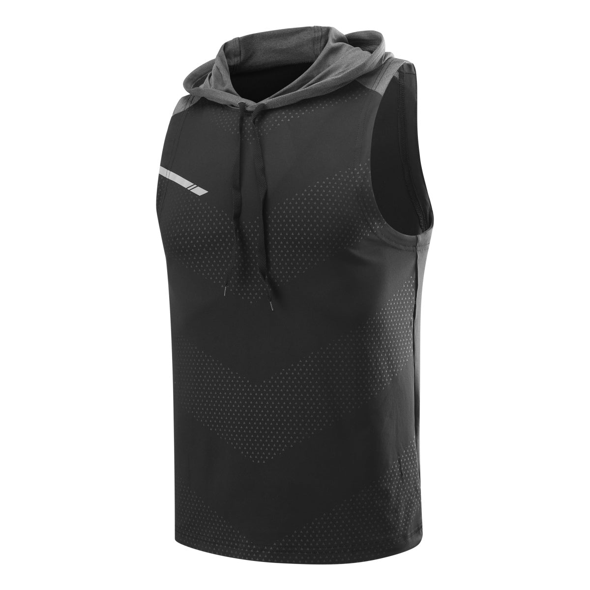 Men's hooded sleeveless color blocked sports casual vest black