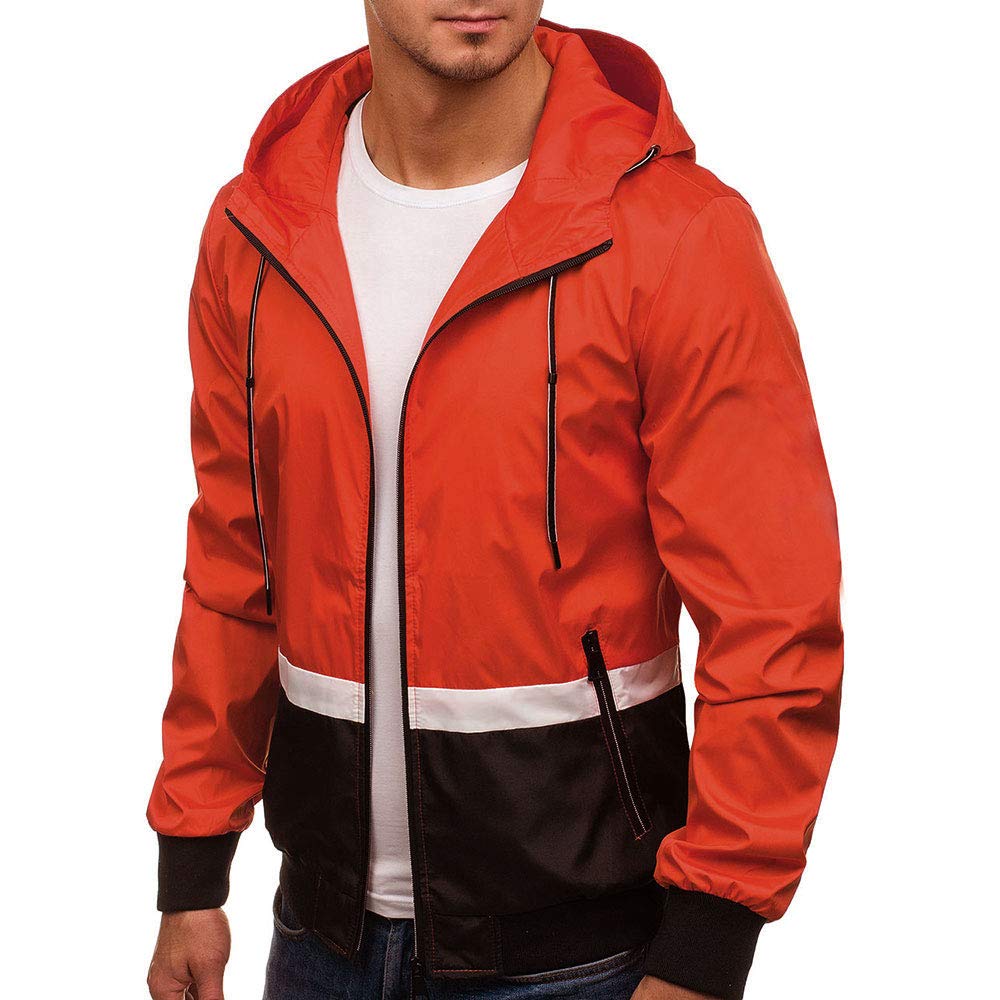 YOUTHUP Mens Jackets Casual Lightweight Hooded Sport Jacket Patchwork Outdoor Coat