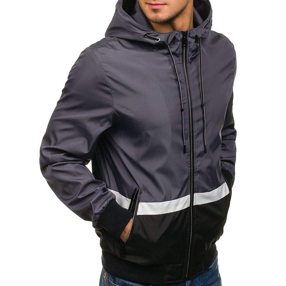 YOUTHUP Mens Jackets Casual Lightweight Hooded Sport Jacket Patchwork Outdoor Coat