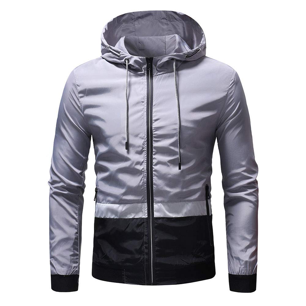 YOUTHUP Mens Jackets Casual Lightweight Hooded Sport Jacket Patchwork Outdoor Coat