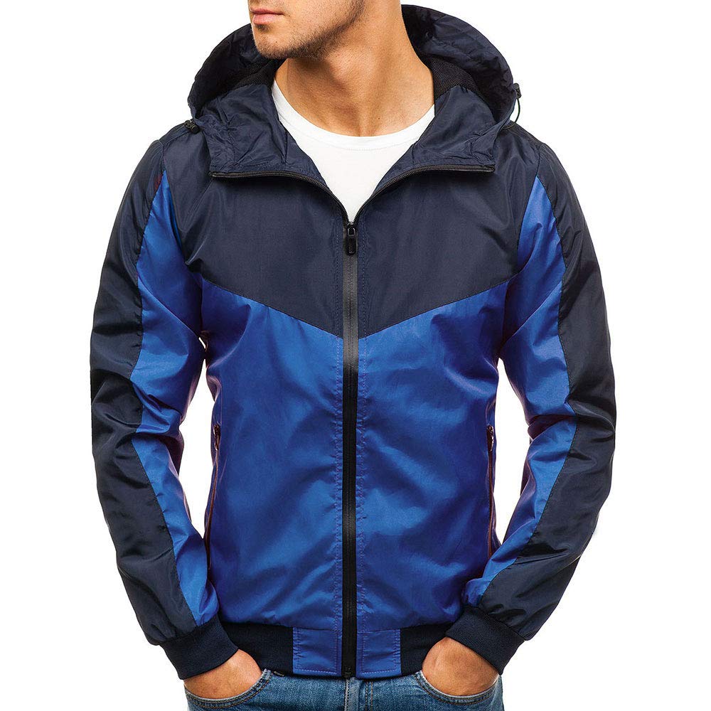 YOUTHUP Mens Jackets Casual Lightweight Hooded Sport Jacket Patchwork Outdoor Coat