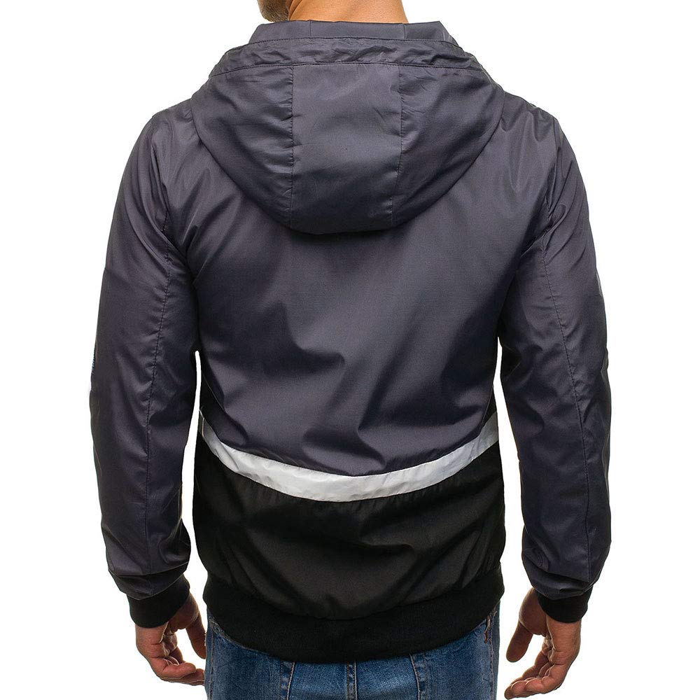 YOUTHUP Mens Jackets Casual Lightweight Hooded Sport Jacket Patchwork Outdoor Coat