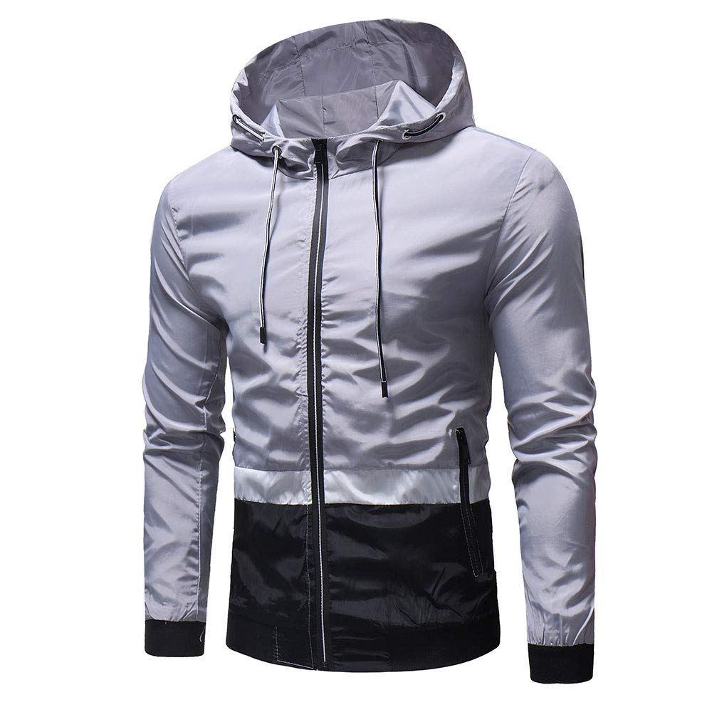 YOUTHUP Mens Jackets Casual Lightweight Hooded Sport Jacket Patchwork Outdoor Coat