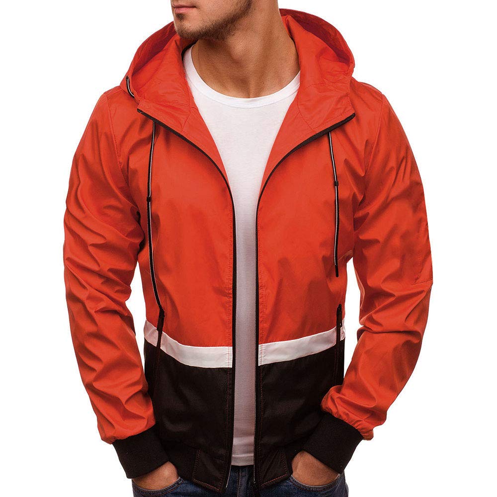 YOUTHUP Mens Jackets Casual Lightweight Hooded Sport Jacket Patchwork Outdoor Coat