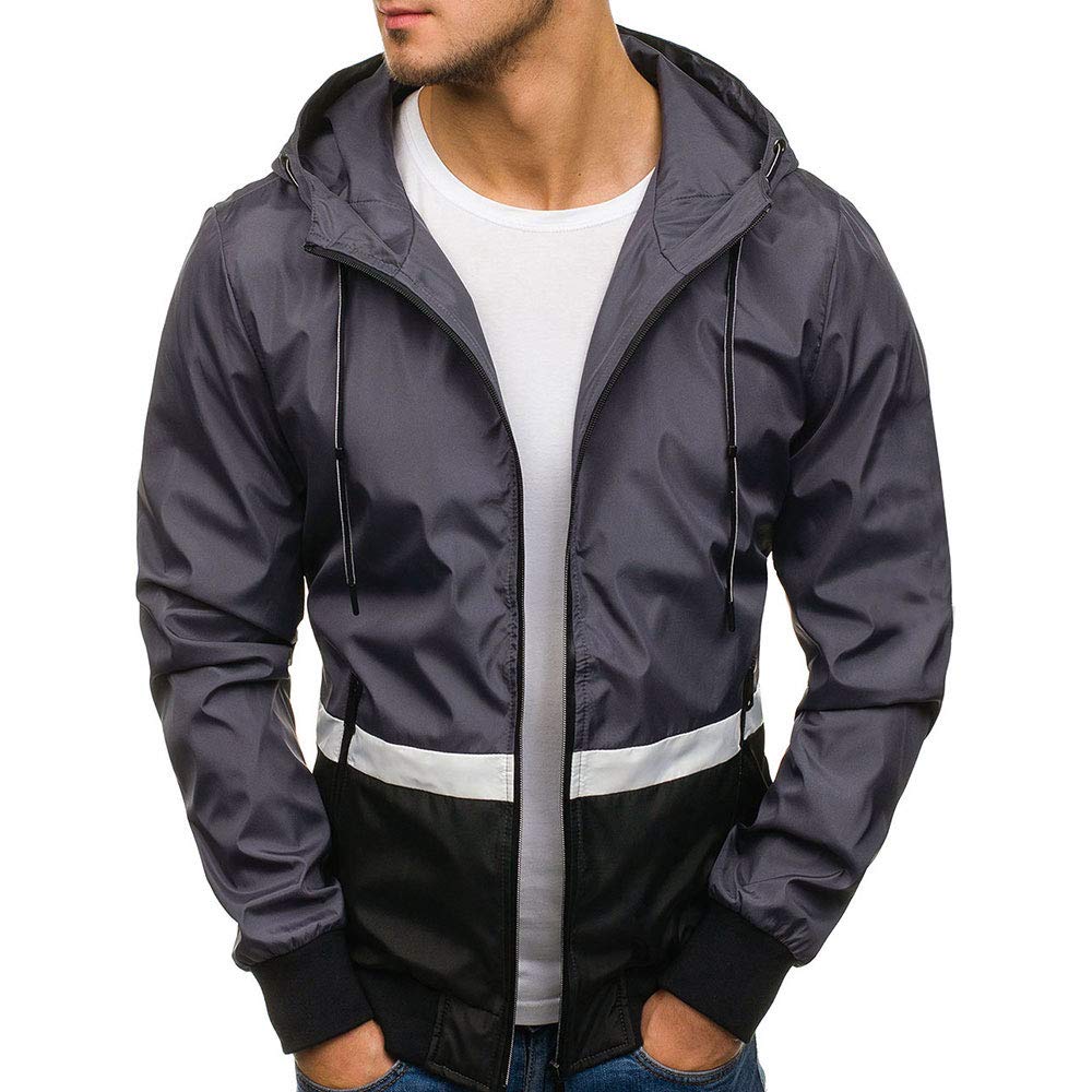 YOUTHUP Mens Jackets Casual Lightweight Hooded Sport Jacket Patchwork Outdoor Coat