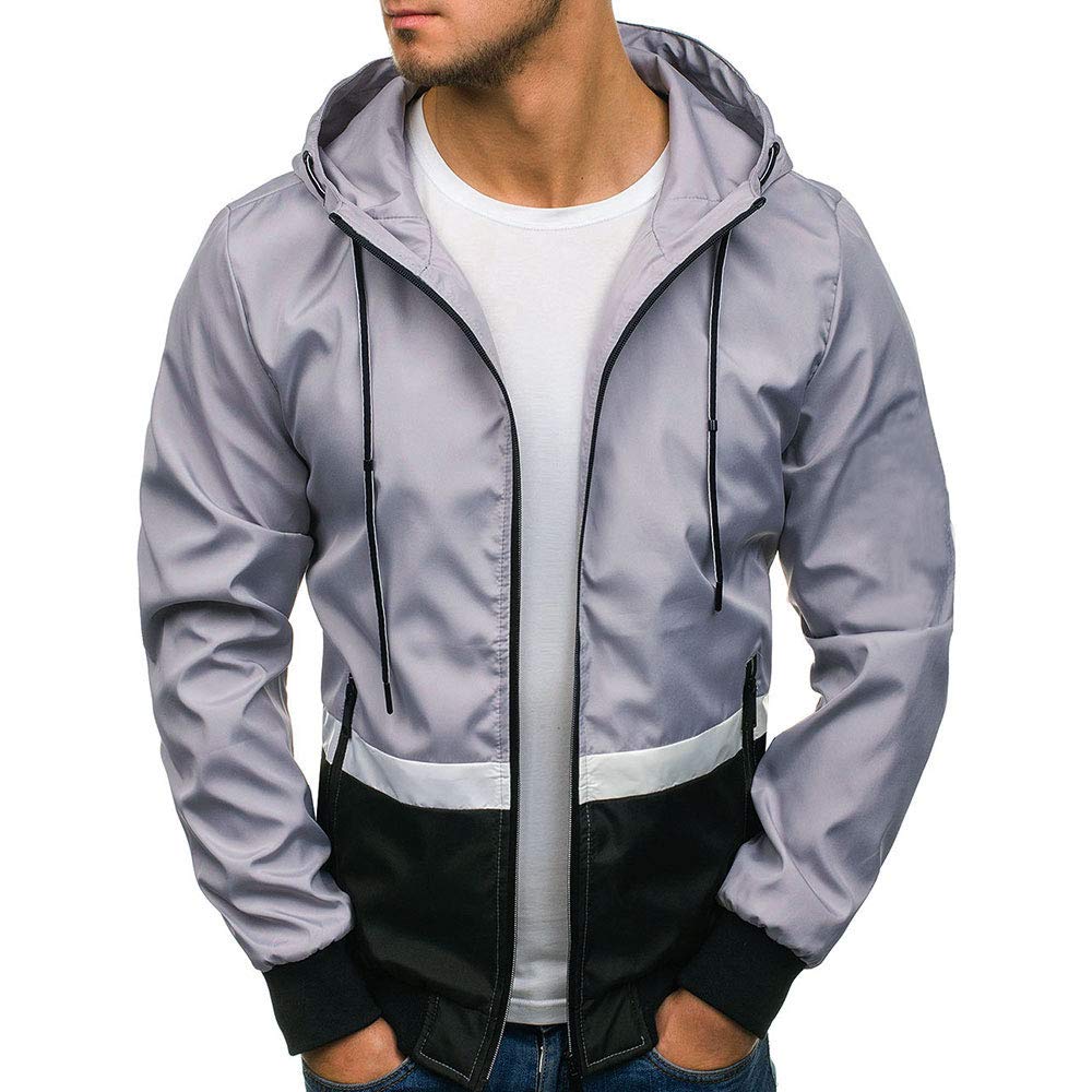 YOUTHUP Mens Jackets Casual Lightweight Hooded Sport Jacket Patchwork Outdoor Coat